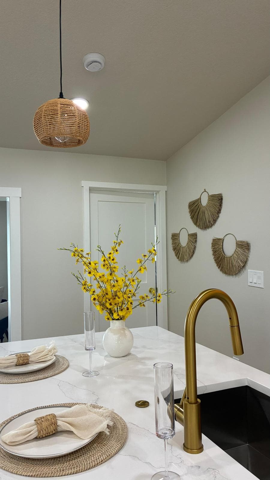 Cleaned kitchen with brass faucet
