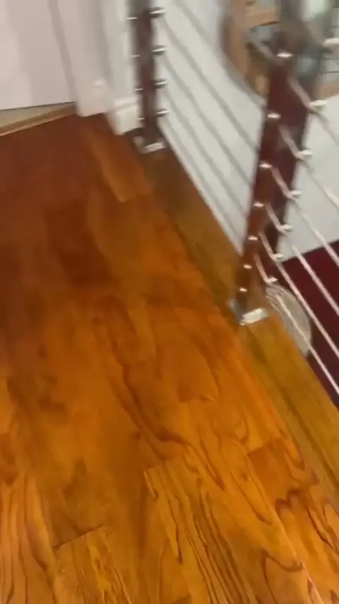 Freshly cleaned hardwood floor and stair railing in a Tampa Bay home